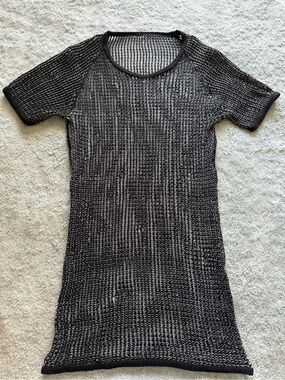 WOLF Black Knit Short-Sleeve Mesh Tunic